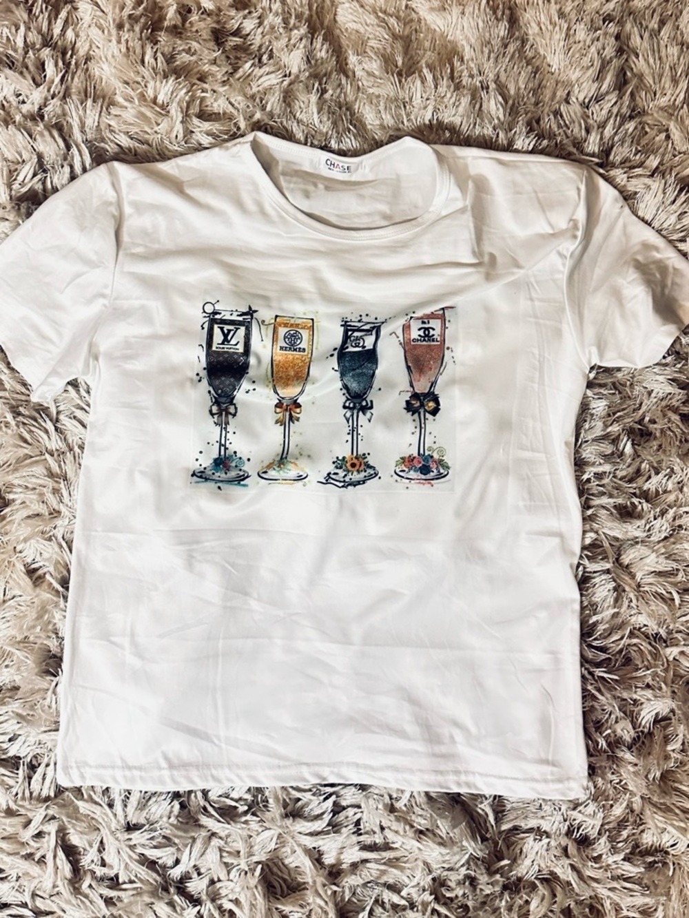 Custom White Graphic Champagne Glasses Tee